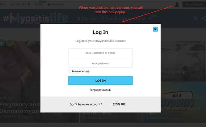 Click on the User icon to locate sign up and login 